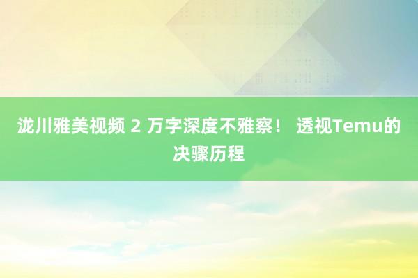 泷川雅美视频 2 万字深度不雅察！ 透视Temu的决骤历程