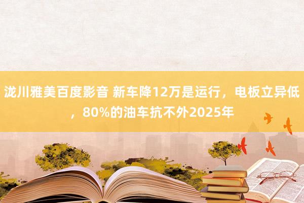 泷川雅美百度影音 新车降12万是运行，电板立异低，80%的油车抗不外2025年