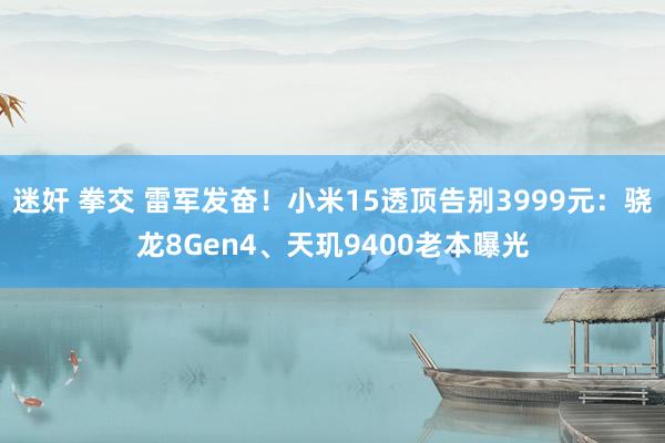 迷奸 拳交 雷军发奋！小米15透顶告别3999元：骁龙8Gen4、天玑9400老本曝光