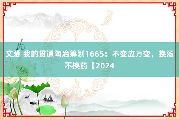 文爱 我的贯通陶冶筹划1665：不变应万变，换汤不换药【2024