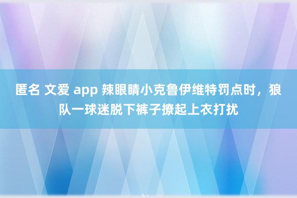 匿名 文爱 app 辣眼睛小克鲁伊维特罚点时，狼队一球迷脱下裤子撩起上衣打扰